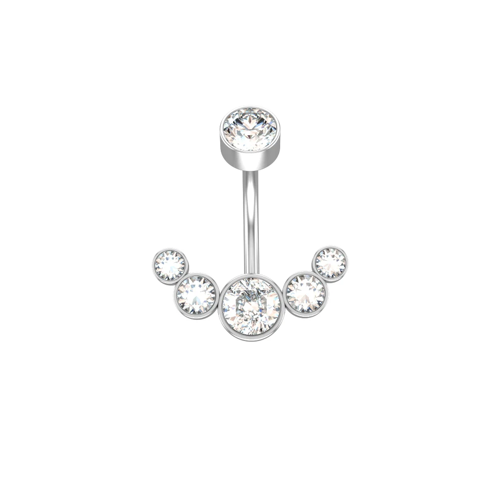 14G Dangle Belly Button Rings for Women Girls 316L Surgical Steel Curved Navel Barbell 5 Crystals Body Jewelry Piercing Ombligo