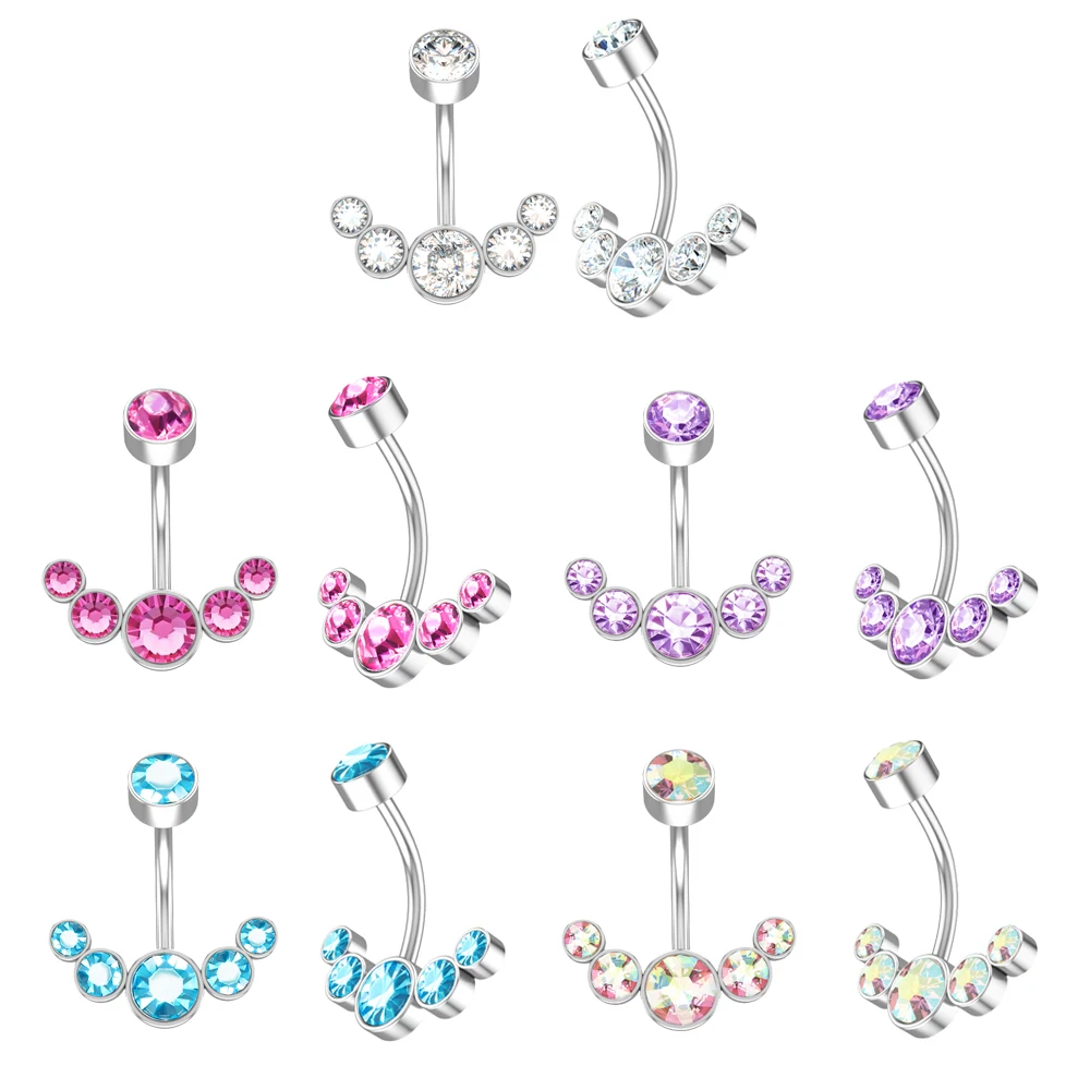 14G Dangle Belly Button Rings for Women Girls 316L Surgical Steel Curved Navel Barbell 5 Crystals Body Jewelry Piercing Ombligo