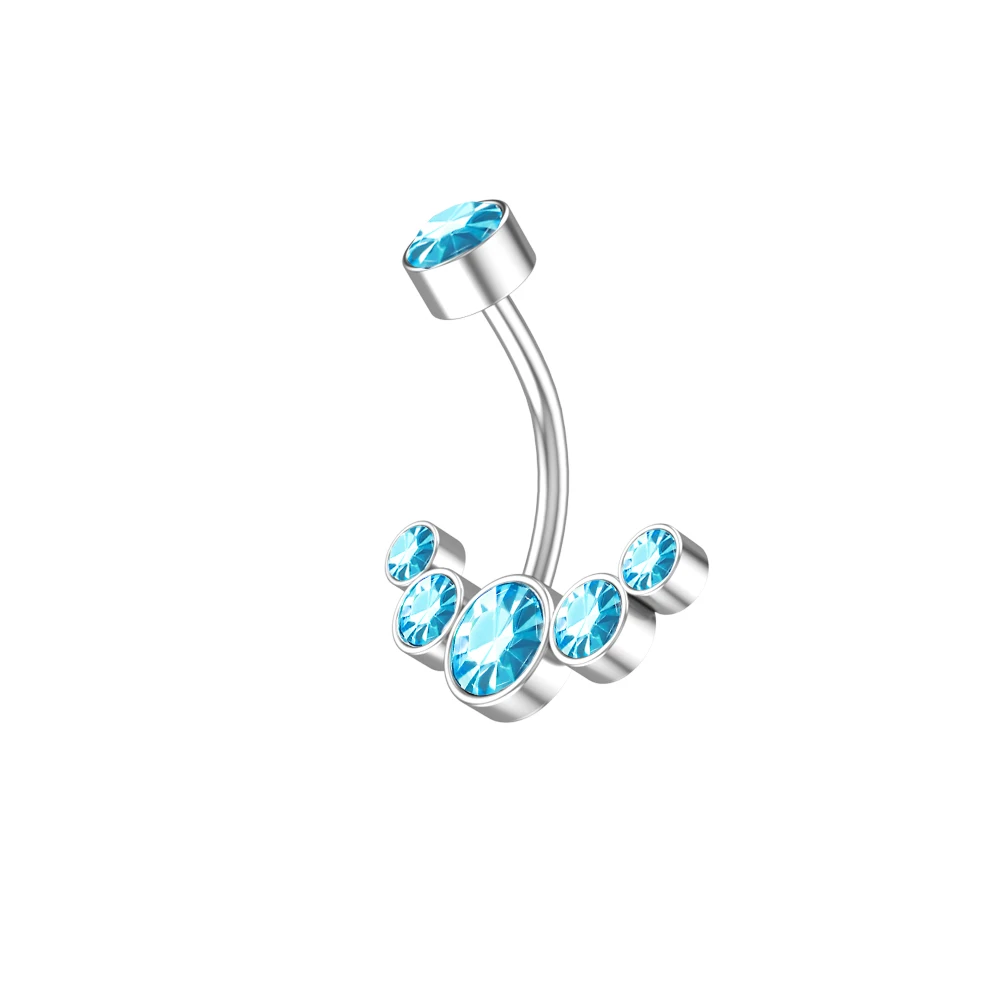 14G Dangle Belly Button Rings for Women Girls 316L Surgical Steel Curved Navel Barbell 5 Crystals Body Jewelry Piercing Ombligo