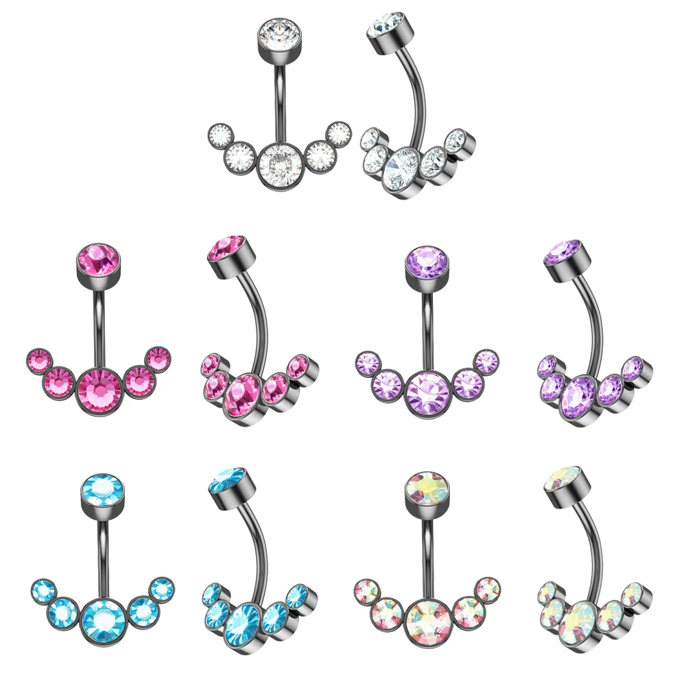 14G Dangle Belly Button Rings for Women Girls 316L Surgical Steel Curved Navel Barbell 5 Crystals Body Jewelry Piercing Ombligo