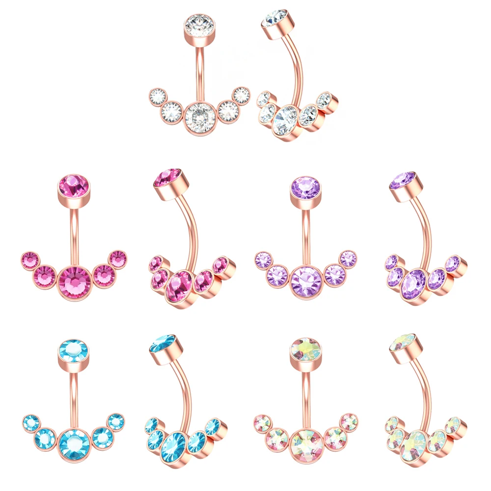 14G Dangle Belly Button Rings for Women Girls 316L Surgical Steel Curved Navel Barbell 5 Crystals Body Jewelry Piercing Ombligo