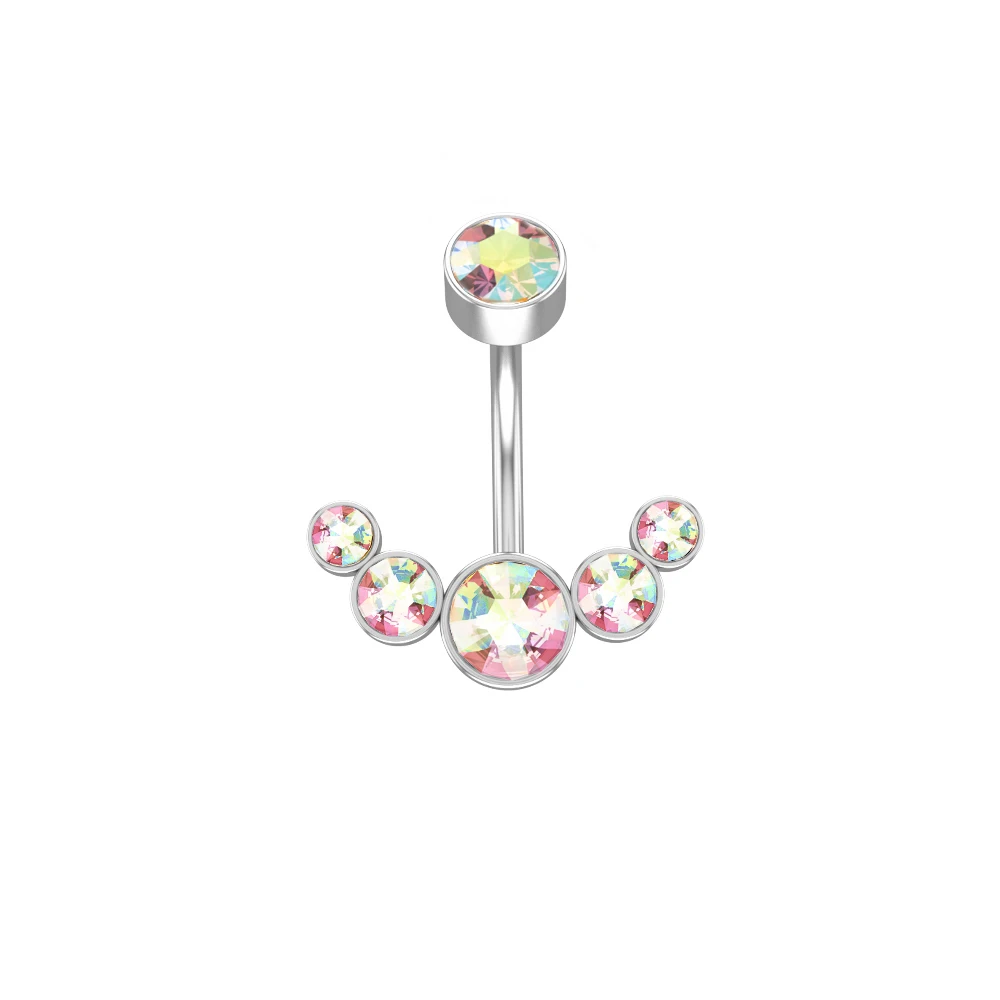 14G Dangle Belly Button Rings for Women Girls 316L Surgical Steel Curved Navel Barbell 5 Crystals Body Jewelry Piercing Ombligo