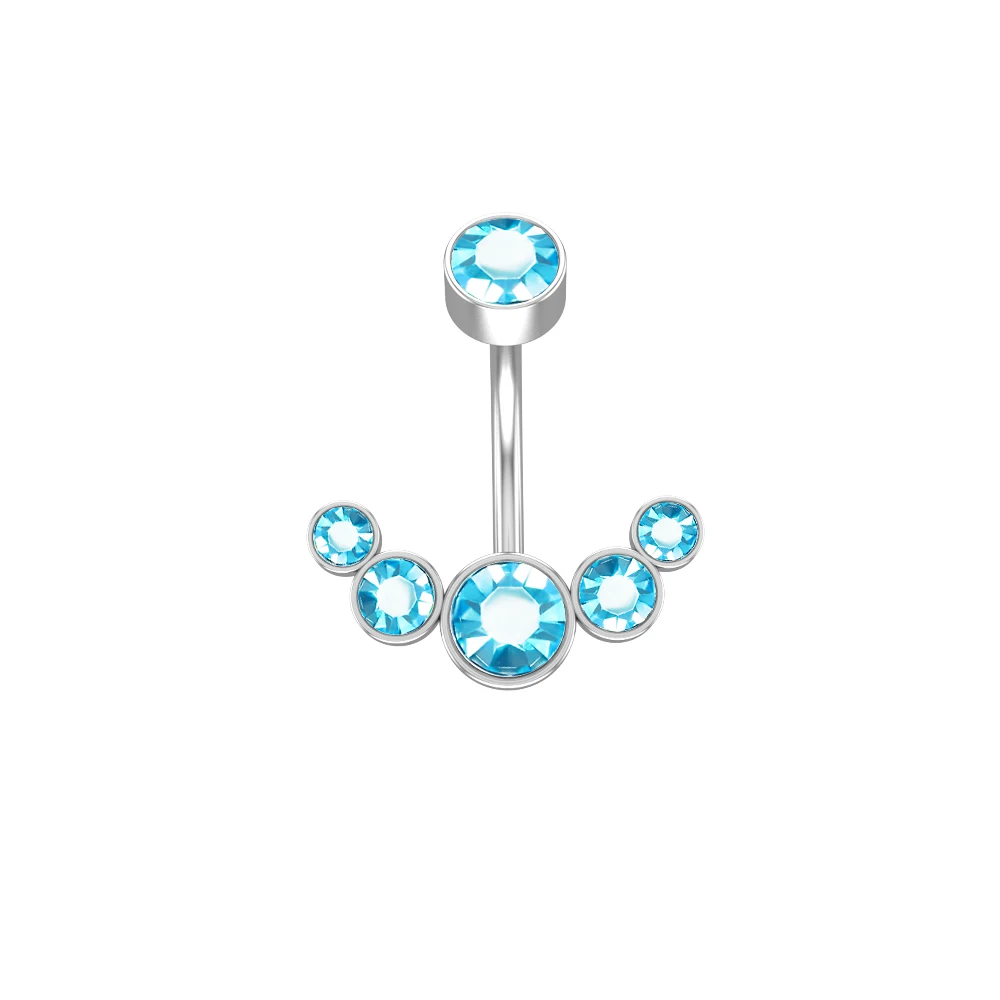 14G Dangle Belly Button Rings for Women Girls 316L Surgical Steel Curved Navel Barbell 5 Crystals Body Jewelry Piercing Ombligo
