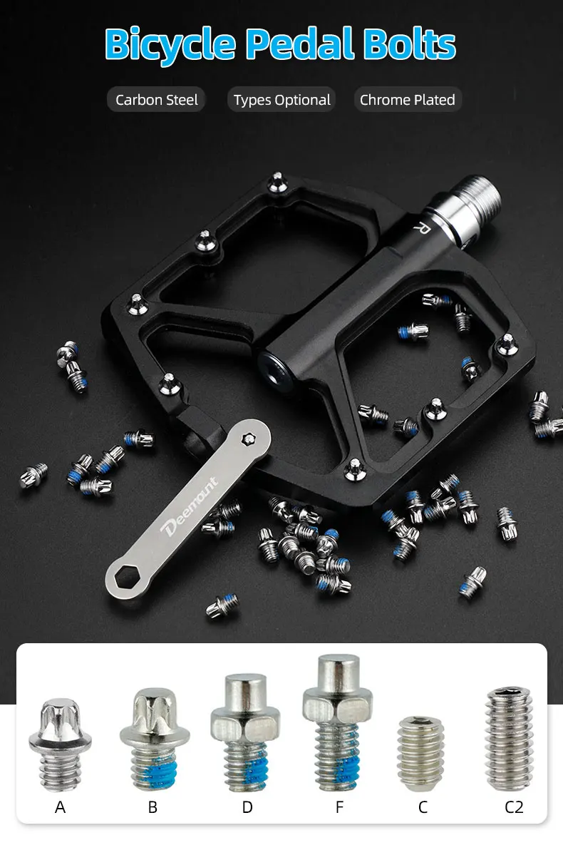 Deemount 25/50 PCS Bicycle Pedal Bolts M4 Steel Stud Pin Nail Cycle Anti-skid Spikes Bike Parts Optional Tool