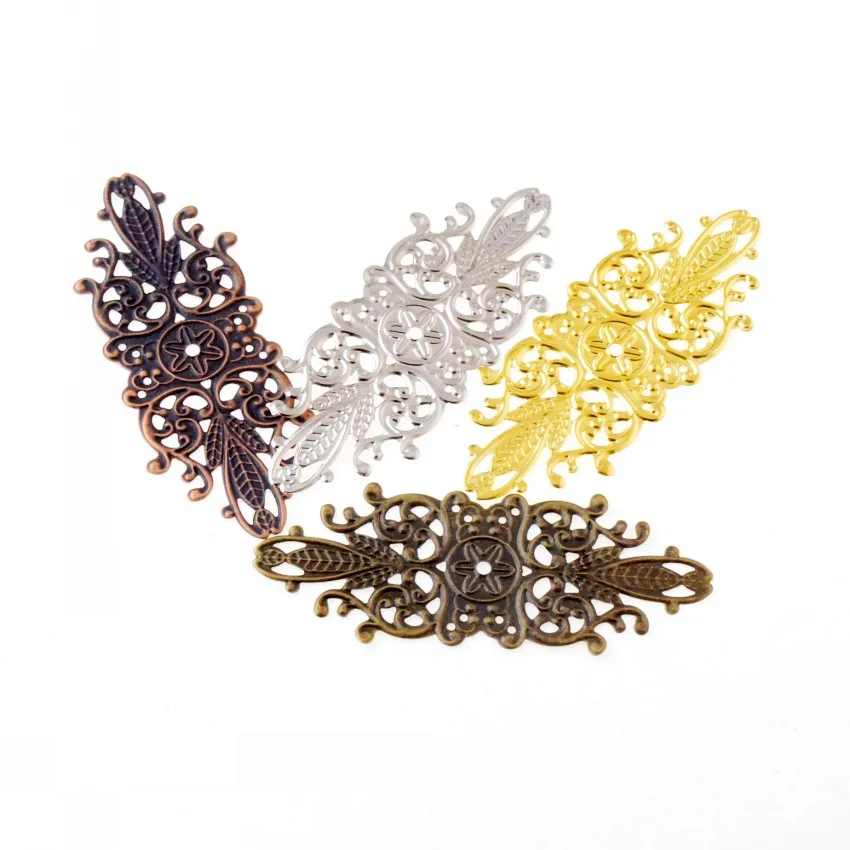 10Pcs Filigree Flower Wraps Connectors Gift Decoration DIY Embellishments Findings 8.5x3.4cm