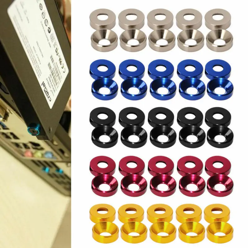 20pcs M2 M3 M4 M5 M6 Aluminum Colourful Anodized Countersunk Head Bolt Washers Gasket Red/Grey/deep Blue/Black/purple