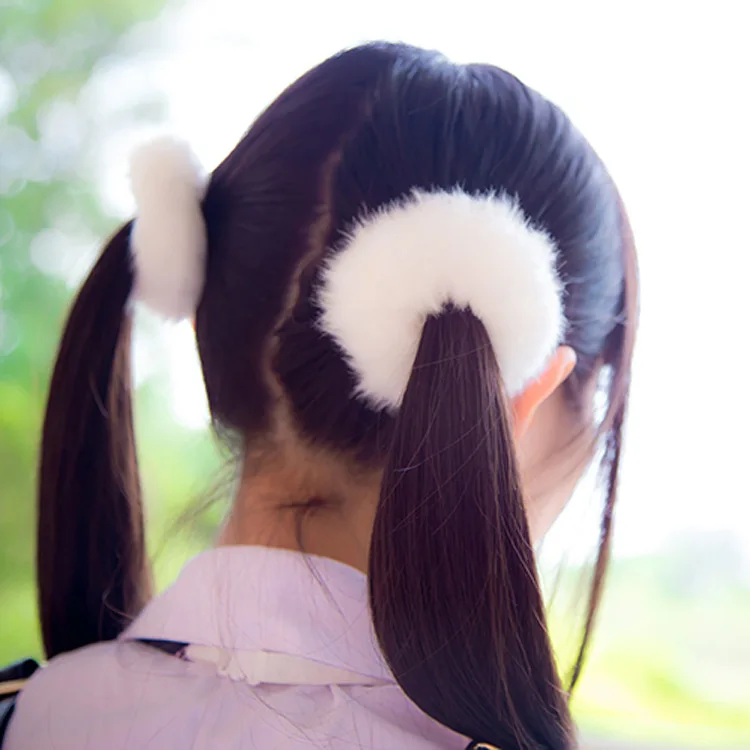 1PC Sweet girls Cute Little Girls' Pompom Hair Ties Double Pom Pom Elastic Band Hair Ropes Hair Accessories