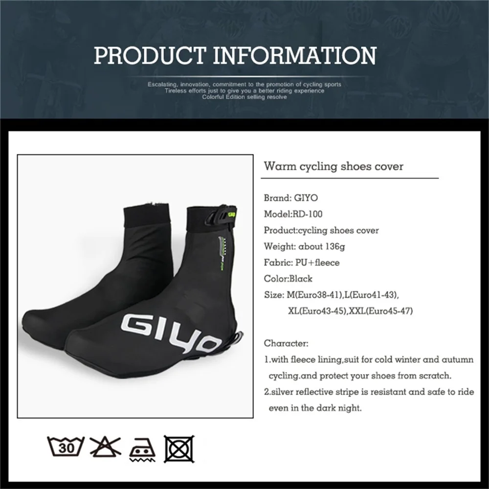 Waterproof Windproof Fleece Warm Cycling Lock Shoe Covers Reflective Bicycle Overshoes Winter Road Bike Shoes Cover Protector