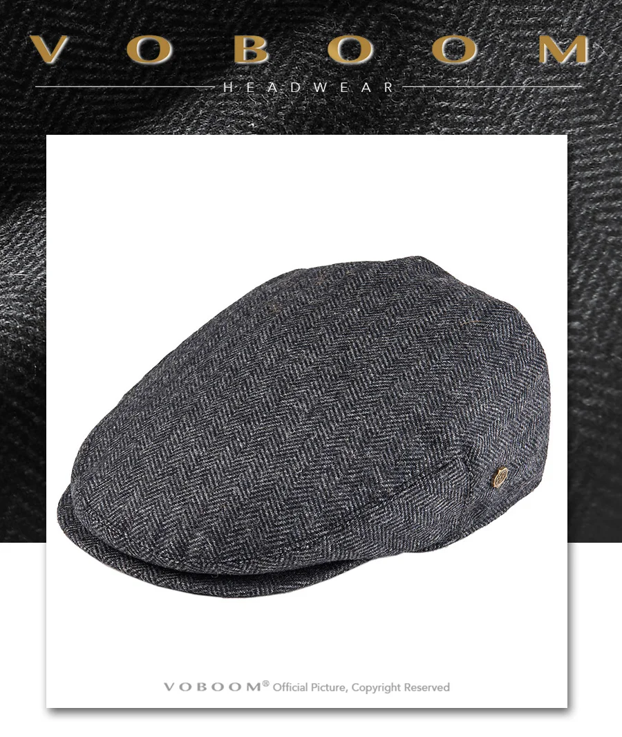 VOBOOM Wool Tweed Herringbone Irish Cap Men Women Beret Cabbie Driver Hat Newsboy Caps Golf Ivy Flat Hats Green Navy Black