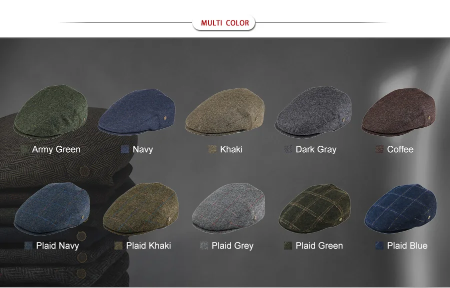 VOBOOM Wool Tweed Herringbone Irish Cap Men Women Beret Cabbie Driver Hat Newsboy Caps Golf Ivy Flat Hats Green Navy Black