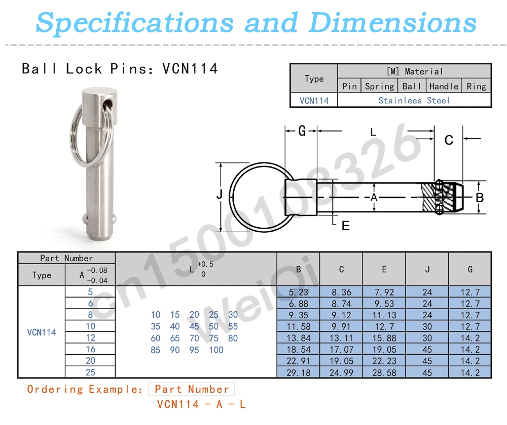 Spring Pins, QUICK RELEASE PINS, Ball Lock Pins, Stainless Steel Pin Dia 5/6/10/12/16/20, Usable Length 10~100mm