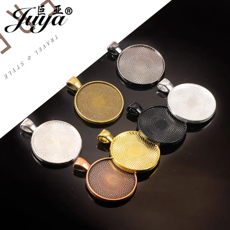 JUYA 10pcs Pendant Cabochon Base DIY Jewelry Making 25mm Inner Size Plated Crafts Setting Necklace Jewellery Findings Accessory