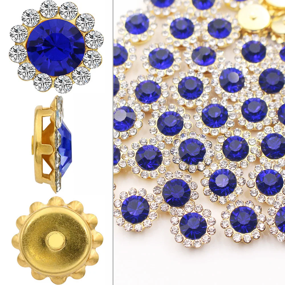 8mm-12mm Sunflower Sewing Claw Rhinestones Crystals Glass Beads Buttons Stones Sew On Rhinestone for Clothes Sewing Accessories