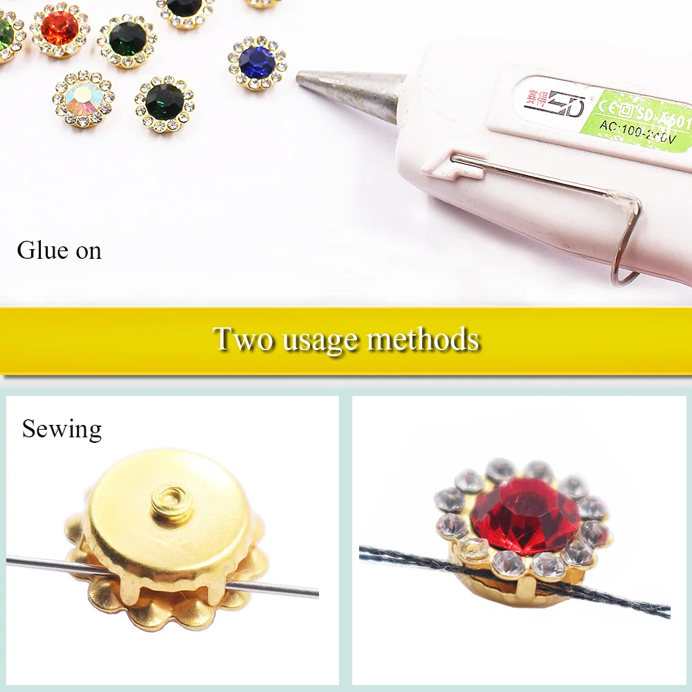 8mm-12mm Sunflower Sewing Claw Rhinestones Crystals Glass Beads Buttons Stones Sew On Rhinestone for Clothes Sewing Accessories