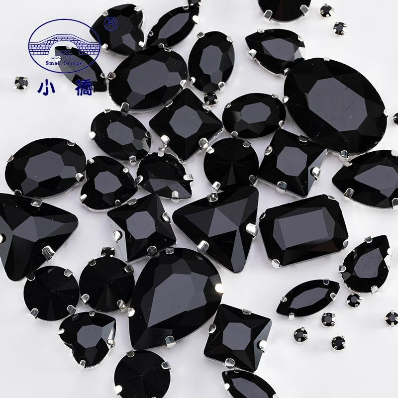 Glitter Mixed Shape Glass Rhinestones For Clothes Pink Flatback Craft Gems Crystal Sew On Rhinestone With Claw 50PCS/PACK S048