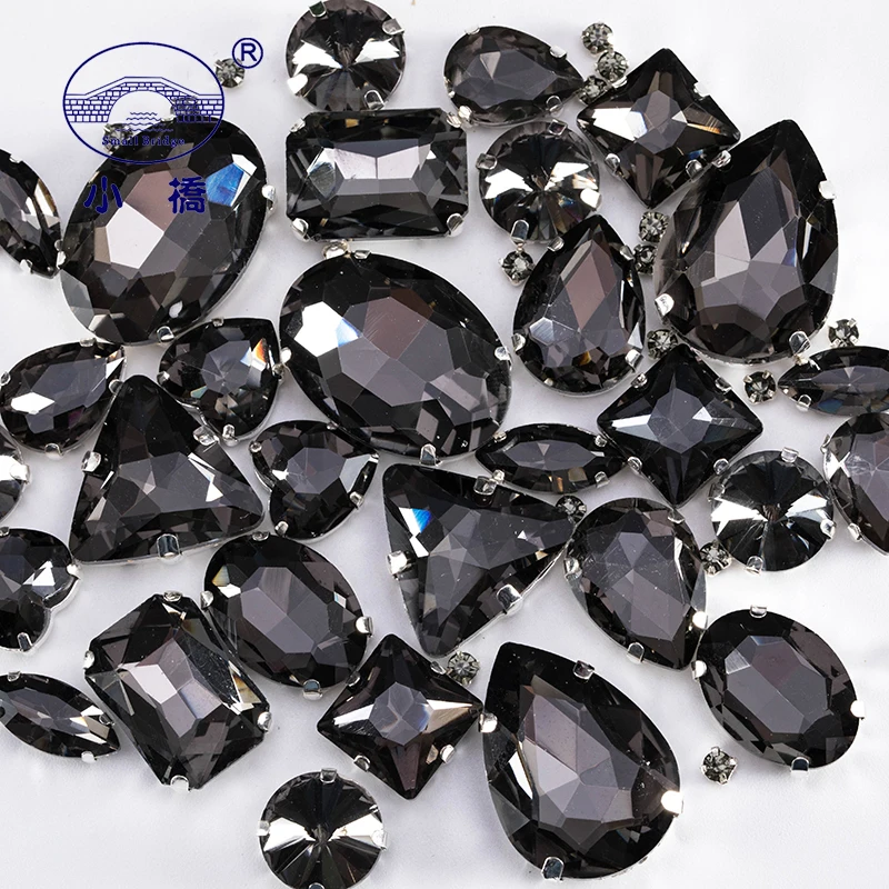 Glitter Mixed Shape Glass Rhinestones For Clothes Pink Flatback Craft Gems Crystal Sew On Rhinestone With Claw 50PCS/PACK S048