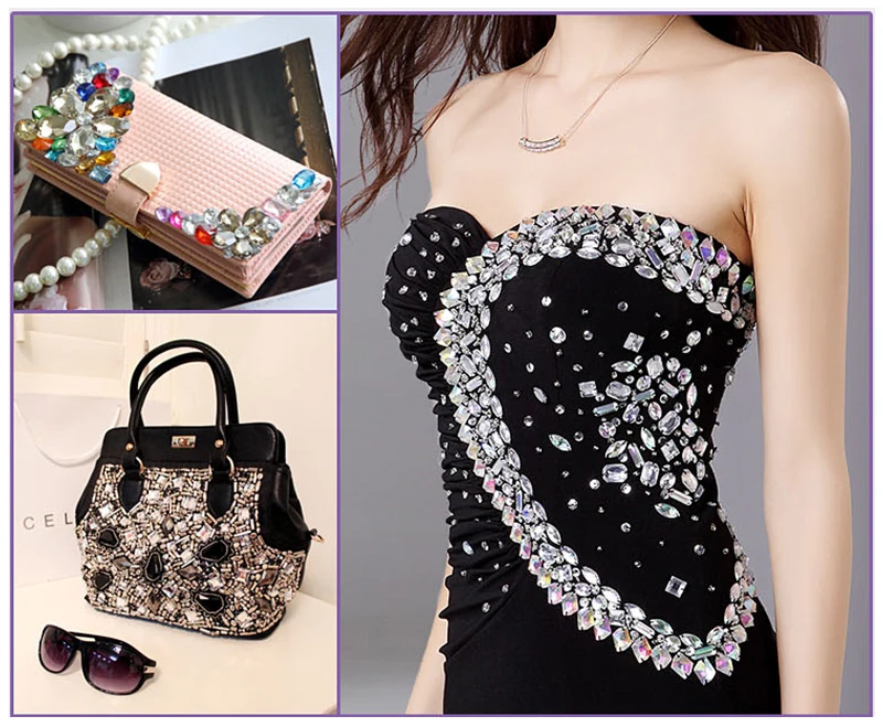 Glitter Mixed Shape Glass Rhinestones For Clothes Pink Flatback Craft Gems Crystal Sew On Rhinestone With Claw 50PCS/PACK S048