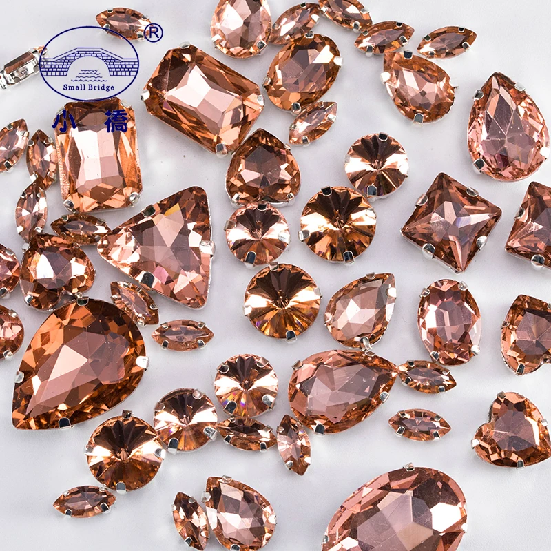 Glitter Mixed Shape Glass Rhinestones For Clothes Pink Flatback Craft Gems Crystal Sew On Rhinestone With Claw 50PCS/PACK S048