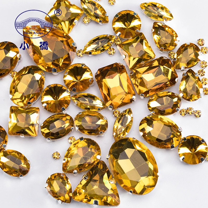 Glitter Mixed Shape Glass Rhinestones For Clothes Pink Flatback Craft Gems Crystal Sew On Rhinestone With Claw 50PCS/PACK S048