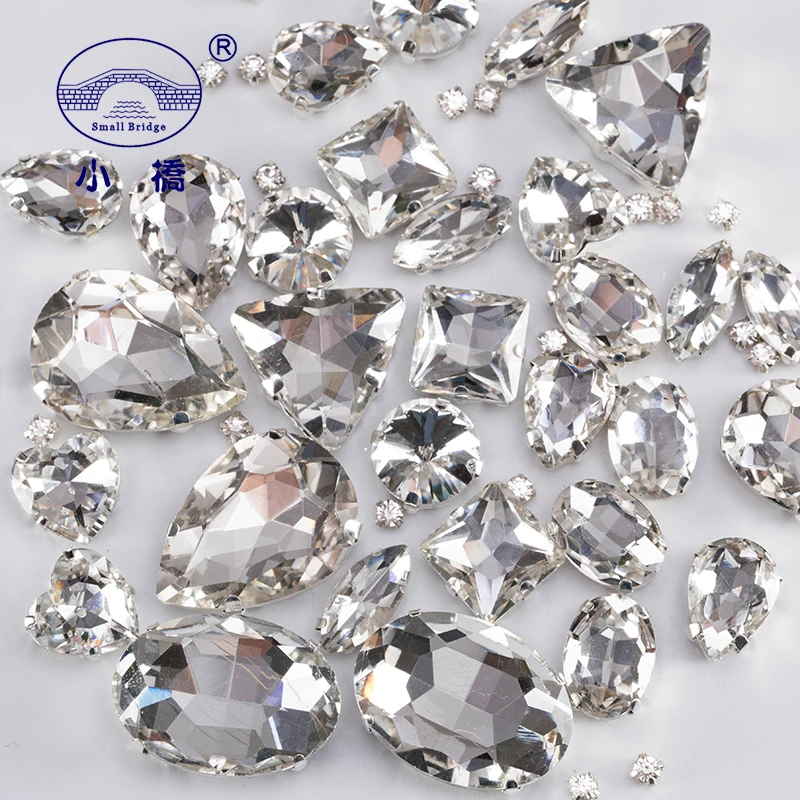 Glitter Mixed Shape Glass Rhinestones For Clothes Pink Flatback Craft Gems Crystal Sew On Rhinestone With Claw 50PCS/PACK S048