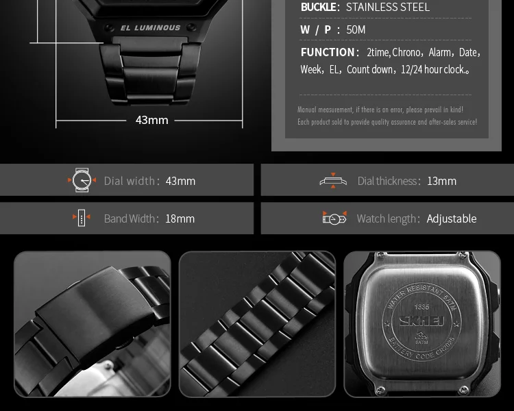 Skmei Dual Time Zone Men's Digital Sports Bracelet Watches Luxury Stainless Steel Band 50M Waterproof Led Chronograph Stop Watch