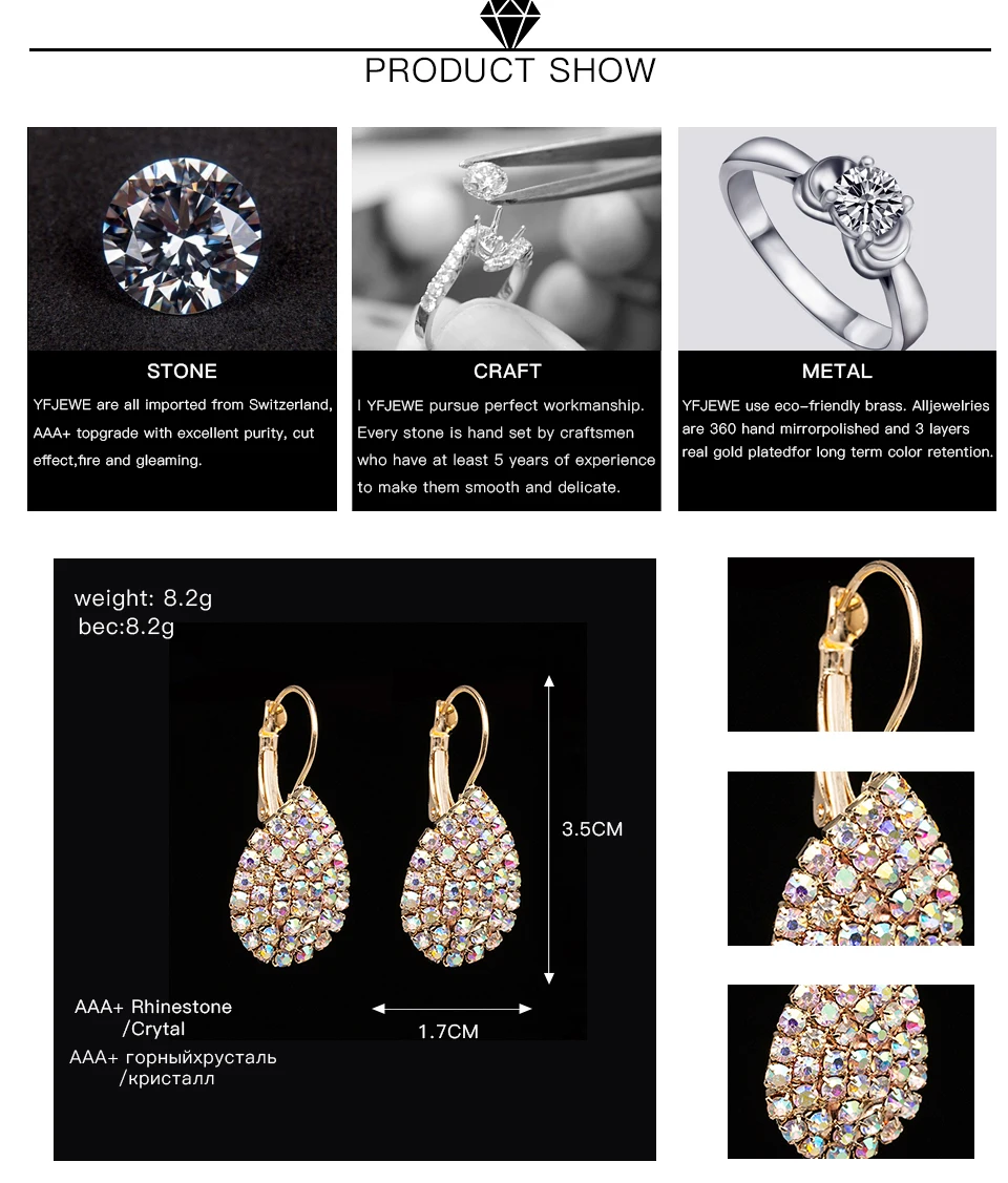YFJEWE Women Waterdrop Rhinestone Earrings Fashion Crystal Drop Earrings Free Shipping Boucle D'oreille Femme E601