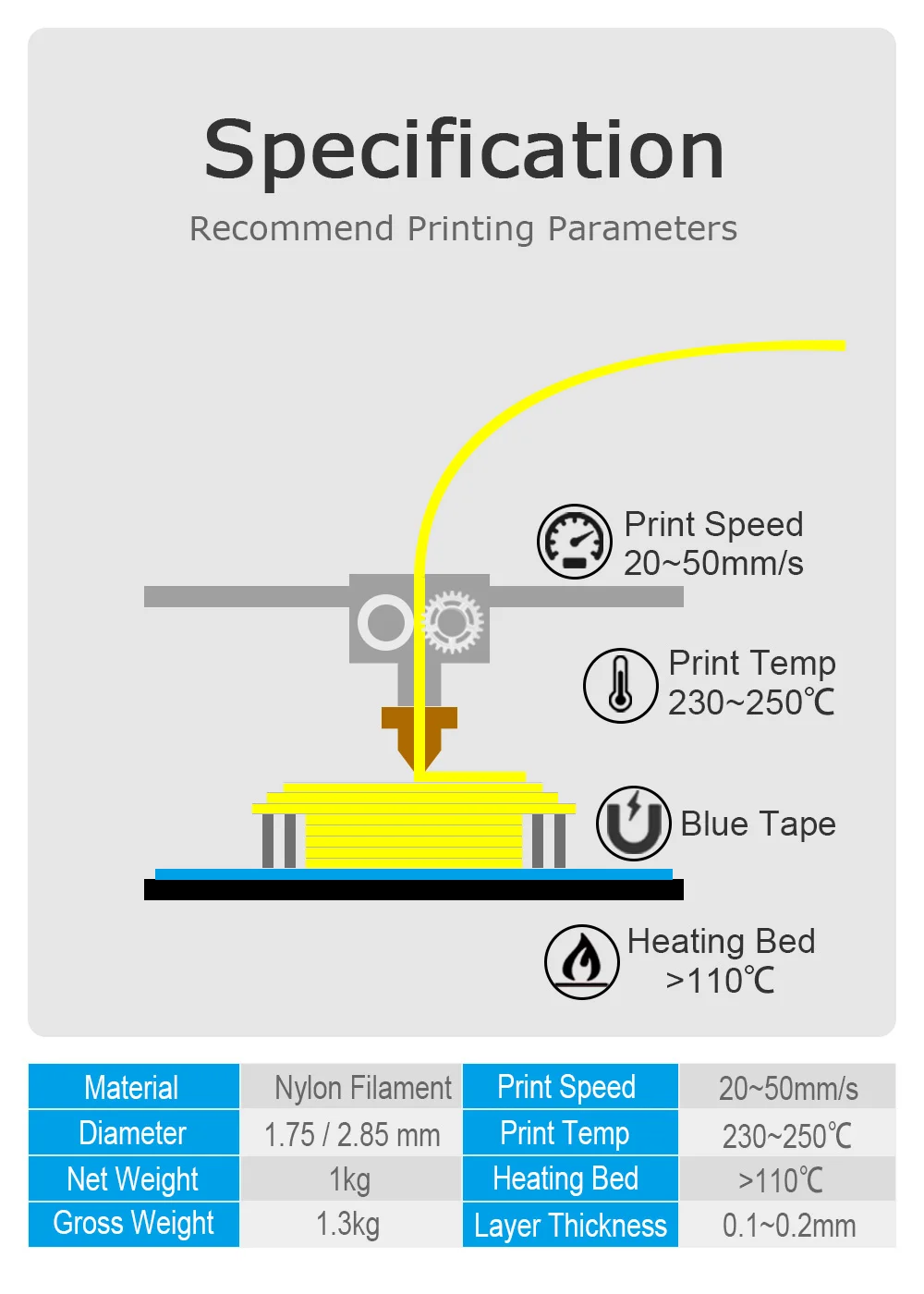 Pa Nylon Polyamide 3D Filament Printer 1.75 mm 1 -f- 75 1kg 10m 100g Diy For Shipping Thread White Nature Color