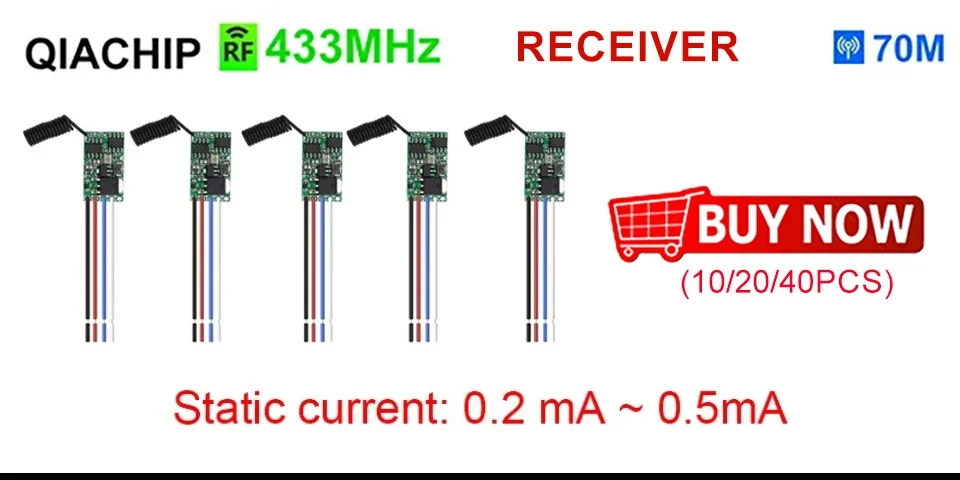 QIACHIP 5pcs 433.92Mhz Universal Wireless DC 3.6V-24V Remote Control Switch 1 CH RF Relay Receiver LED Light Controller DIY Kit