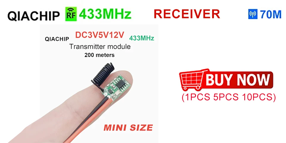 QIACHIP 5pcs 433.92Mhz Universal Wireless DC 3.6V-24V Remote Control Switch 1 CH RF Relay Receiver LED Light Controller DIY Kit