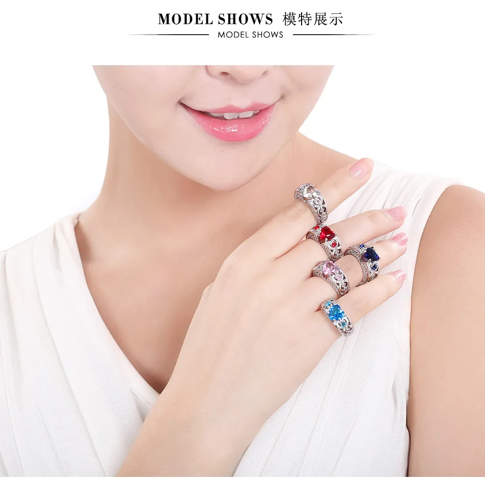 Classic 5 Color Authentic 925 Sterling Silver Ring Multicolor Love Heart Zircon Ring Wedding Jewelry Gift for Mother Anel Bijoux