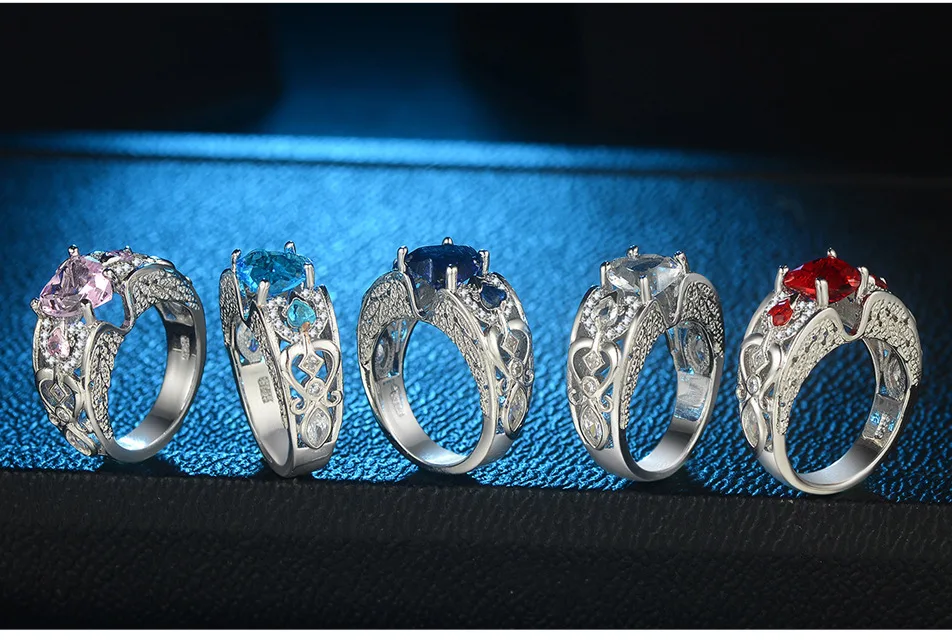 Classic 5 Color Authentic 925 Sterling Silver Ring Multicolor Love Heart Zircon Ring Wedding Jewelry Gift for Mother Anel Bijoux