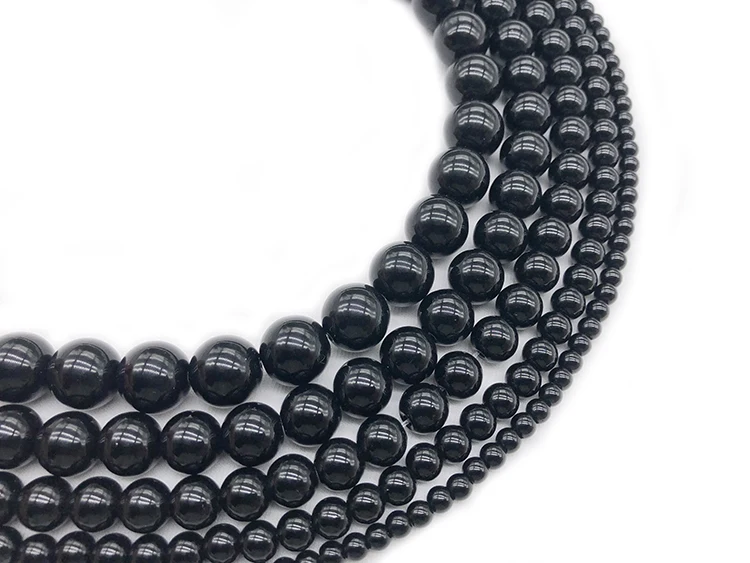 Smooth Black Agates Natural Stone Beads for Jewelry Making Diy Bracelet Necklace 15inches Round Onyx Loose Beads 4 6 8 10 12mm