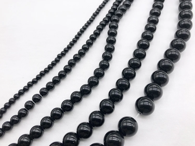 Smooth Black Agates Natural Stone Beads for Jewelry Making Diy Bracelet Necklace 15inches Round Onyx Loose Beads 4 6 8 10 12mm