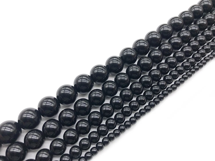 Smooth Black Agates Natural Stone Beads for Jewelry Making Diy Bracelet Necklace 15inches Round Onyx Loose Beads 4 6 8 10 12mm