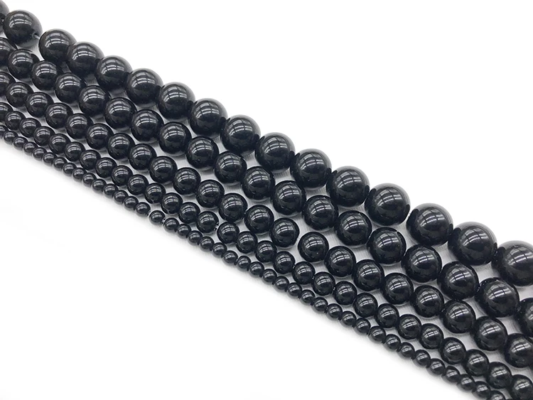 Smooth Black Agates Natural Stone Beads for Jewelry Making Diy Bracelet Necklace 15inches Round Onyx Loose Beads 4 6 8 10 12mm