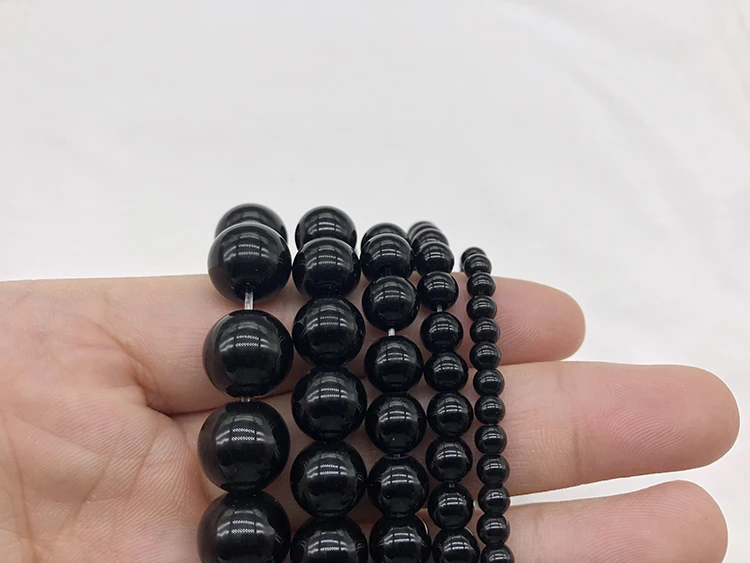 Smooth Black Agates Natural Stone Beads for Jewelry Making Diy Bracelet Necklace 15inches Round Onyx Loose Beads 4 6 8 10 12mm