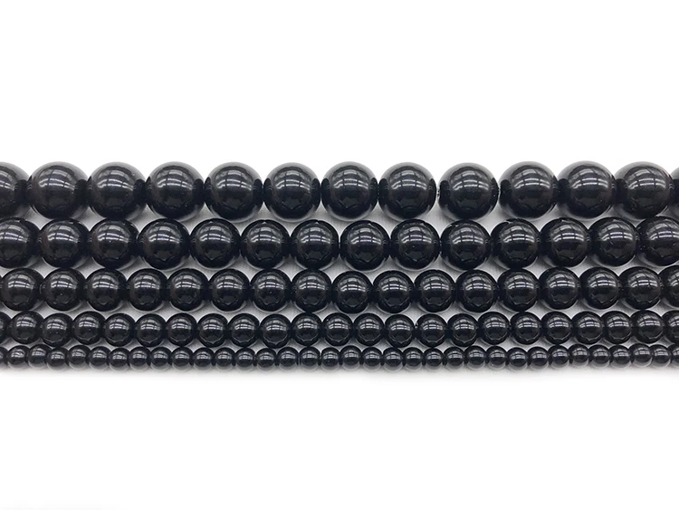 Smooth Black Agates Natural Stone Beads for Jewelry Making Diy Bracelet Necklace 15inches Round Onyx Loose Beads 4 6 8 10 12mm