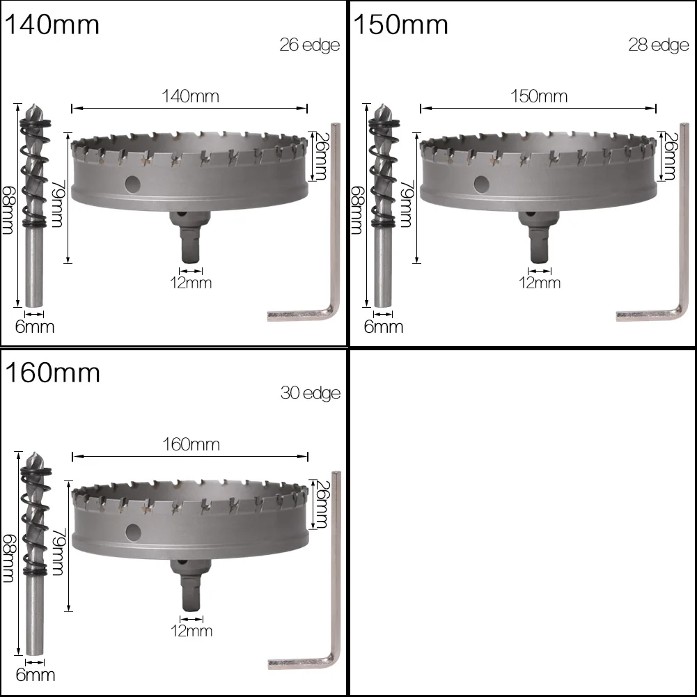 1 Pc 5A Carbide Tip TCT Drill Bit Hole Saw 12-150mm Drill Bit Set Hole Saw Cutter For Stainless Steel Metal Alloy Drilling
