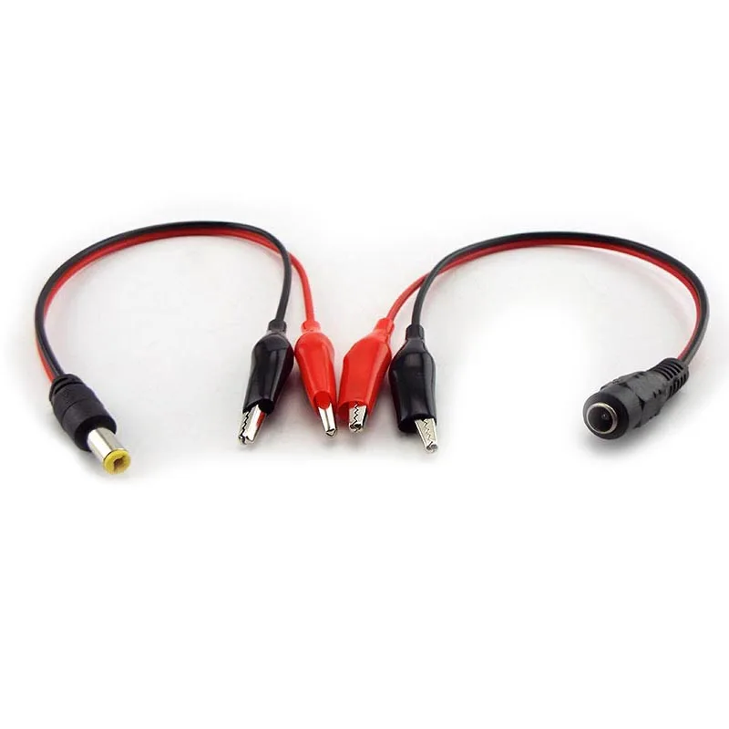DC Male Female Jack Connector Alligator Clips Crocodile Wire 12V Power Cable To 2 Alligator Clip Connected Voltage 5.5*2.1mm