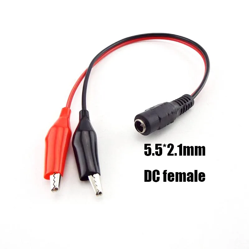 DC Male Female Jack Connector Alligator Clips Crocodile Wire 12V Power Cable To 2 Alligator Clip Connected Voltage 5.5*2.1mm