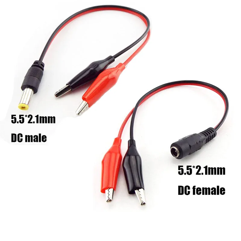 DC Male Female Jack Connector Alligator Clips Crocodile Wire 12V Power Cable To 2 Alligator Clip Connected Voltage 5.5*2.1mm