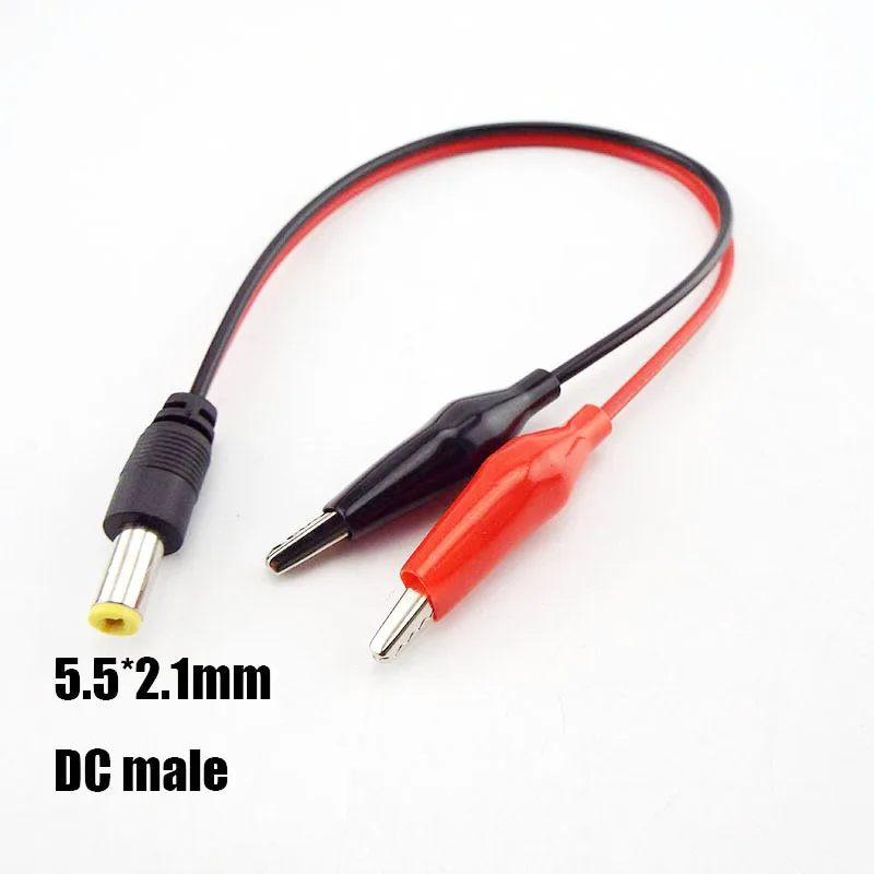 DC Male Female Jack Connector Alligator Clips Crocodile Wire 12V Power Cable To 2 Alligator Clip Connected Voltage 5.5*2.1mm