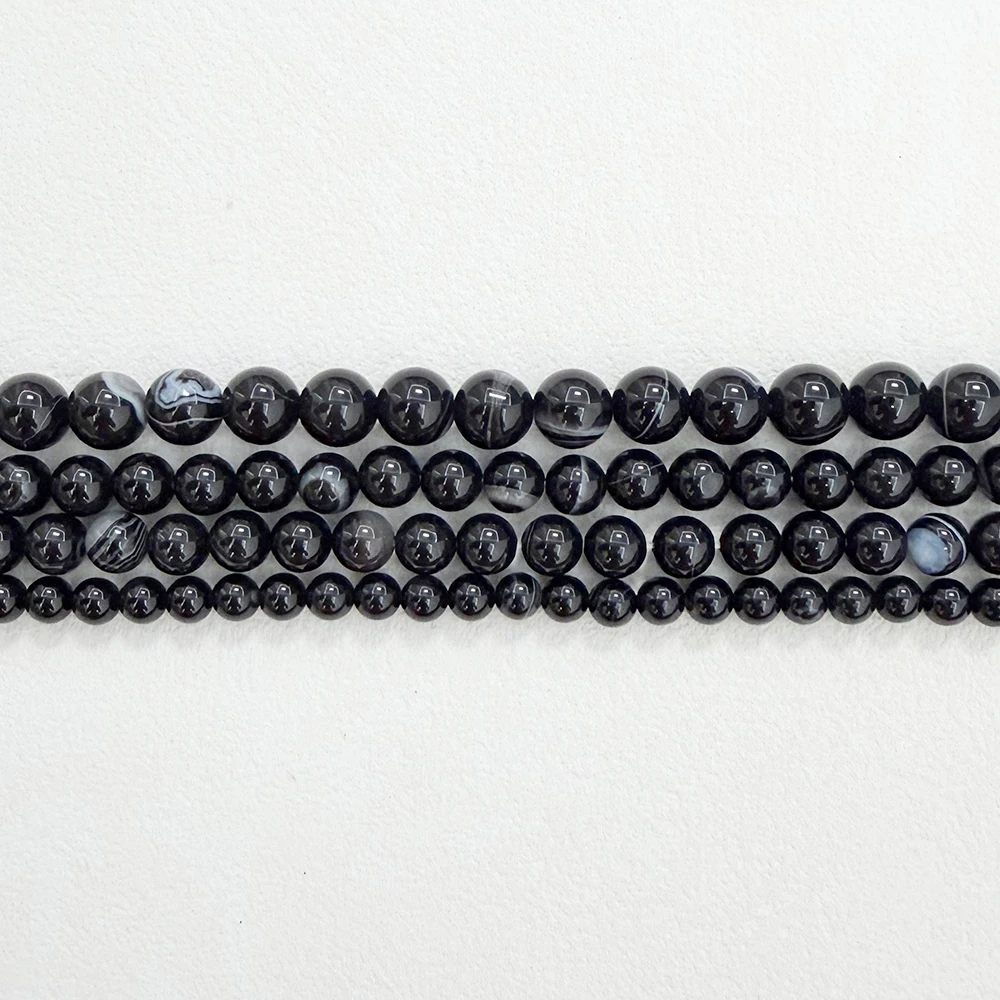 Natural Stone Black Stripe Onyx Agate Round Loose Beads 4 6 8 10 12MM Pick Size For Jewelry Making