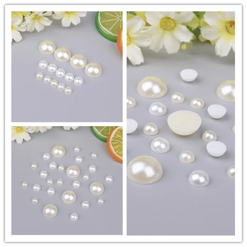 20-1000PCS Half Flatback Imitation Pearls Beads White/Beige Round Loose Pearl Bead for DIY Craft Jewelry Scrapbooking 2/4/8-16mm