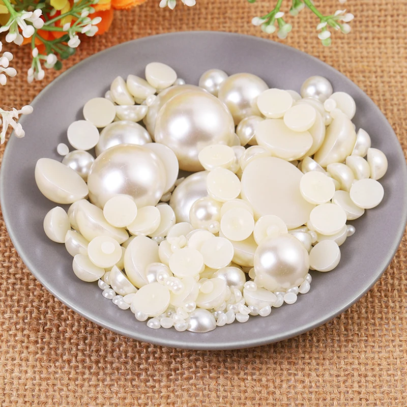 20-1000PCS Half Flatback Imitation Pearls Beads White/Beige Round Loose Pearl Bead for DIY Craft Jewelry Scrapbooking 2/4/8-16mm