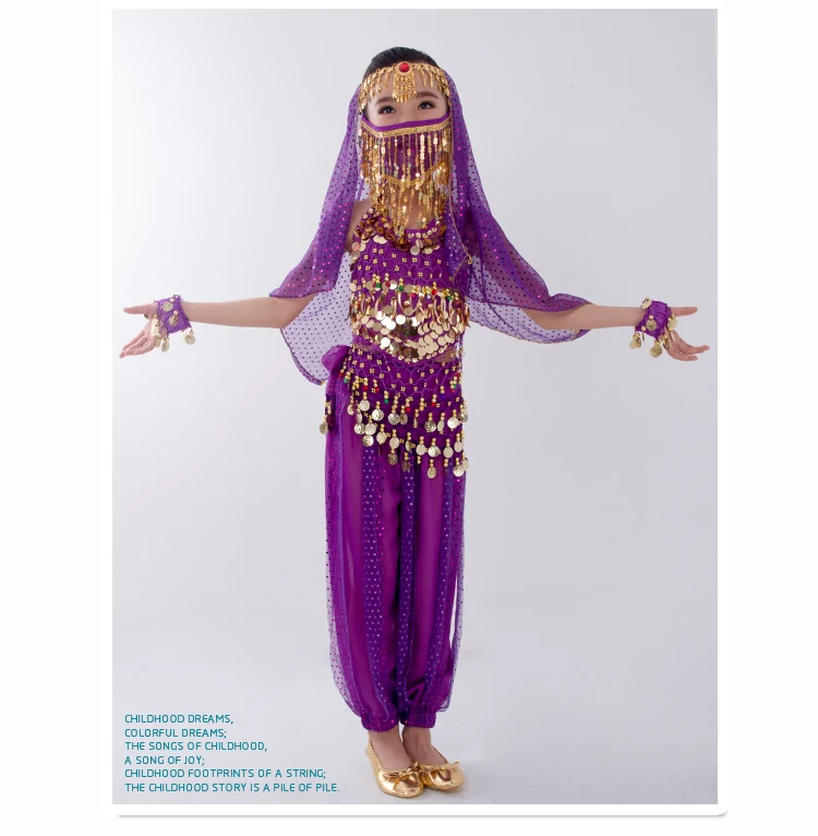 Children Belly Dancer Belt Pants Veil Accessories for Wings Kids Mask Bollywood Dress Girls Belly dance Costume Set 2-8Pieces