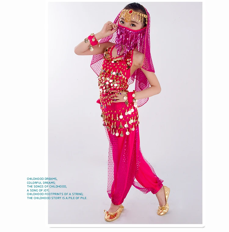 Children Belly Dancer Belt Pants Veil Accessories for Wings Kids Mask Bollywood Dress Girls Belly dance Costume Set 2-8Pieces