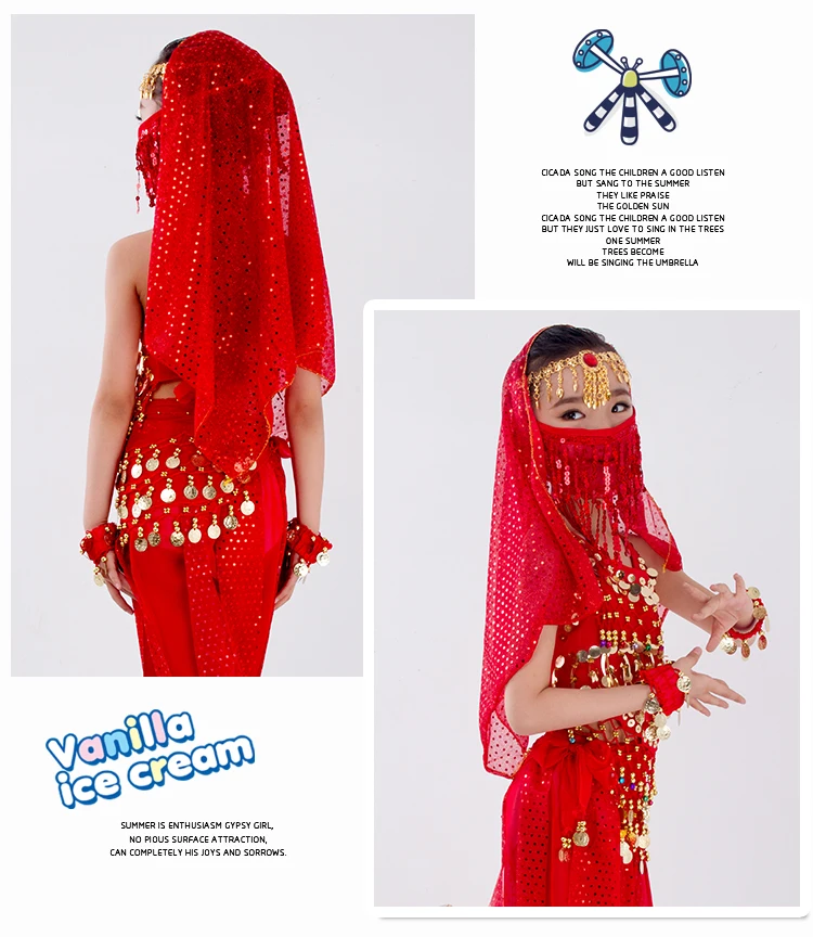 Children Belly Dancer Belt Pants Veil Accessories for Wings Kids Mask Bollywood Dress Girls Belly dance Costume Set 2-8Pieces