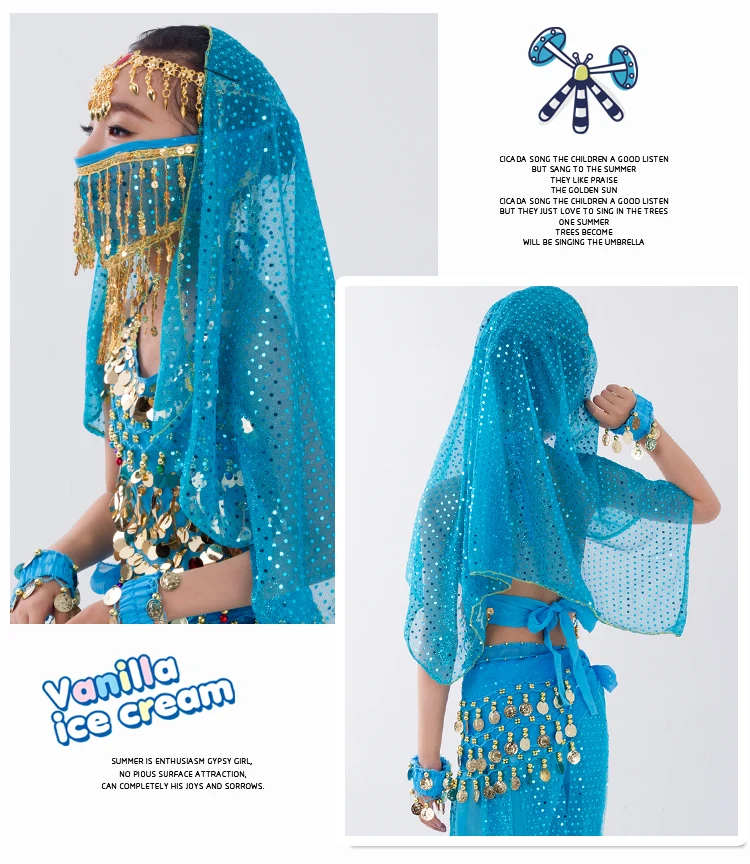 Children Belly Dancer Belt Pants Veil Accessories for Wings Kids Mask Bollywood Dress Girls Belly dance Costume Set 2-8Pieces