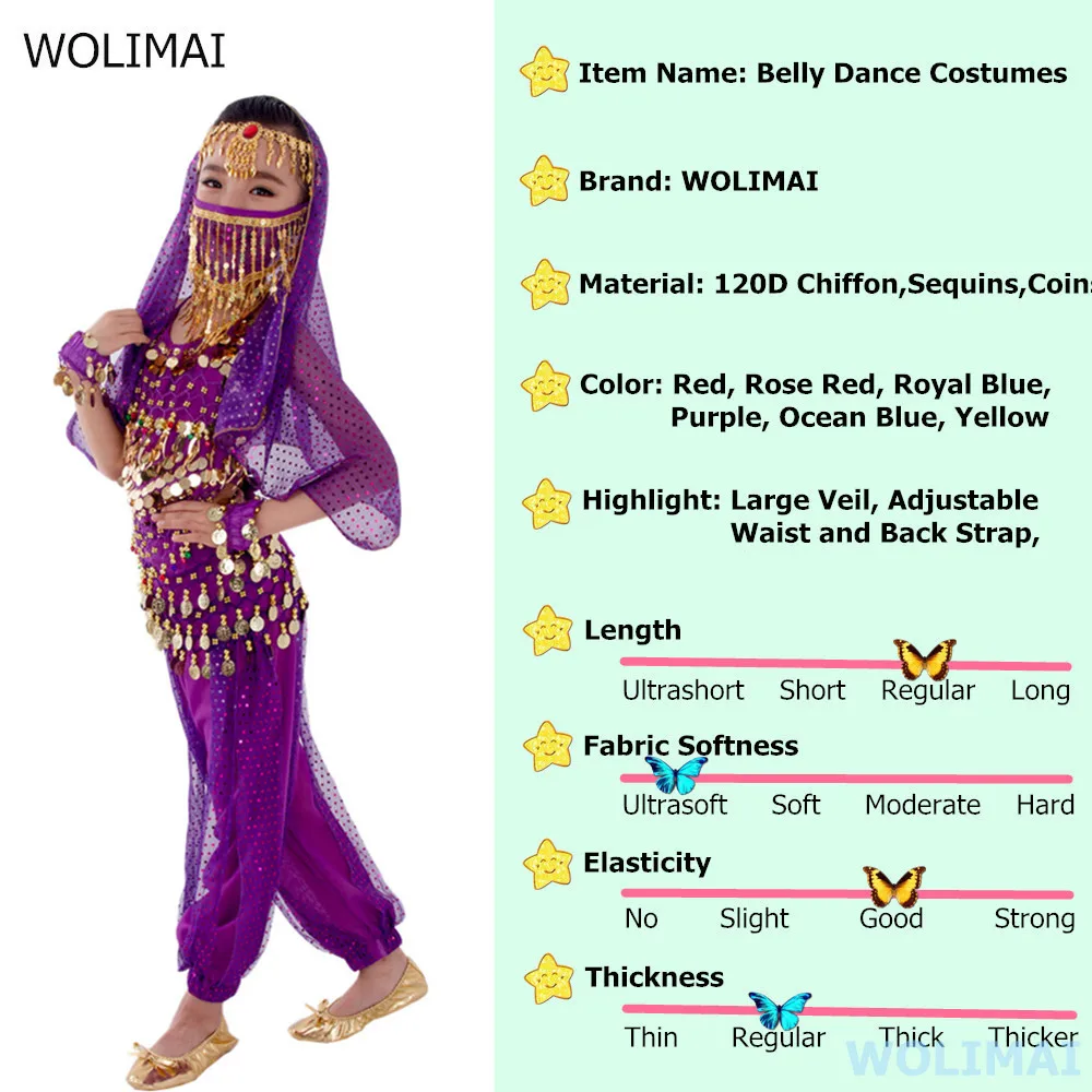 Children Belly Dancer Belt Pants Veil Accessories for Wings Kids Mask Bollywood Dress Girls Belly dance Costume Set 2-8Pieces
